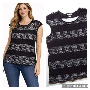 Black crochet cap sleeve blouse